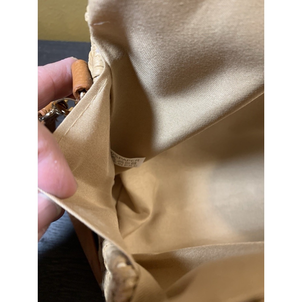 Woven Handbag‎ Paper Fiber Faux Bamboo Handles Tan Crossbody Summer Tote Purse - Picture 5 of 7
